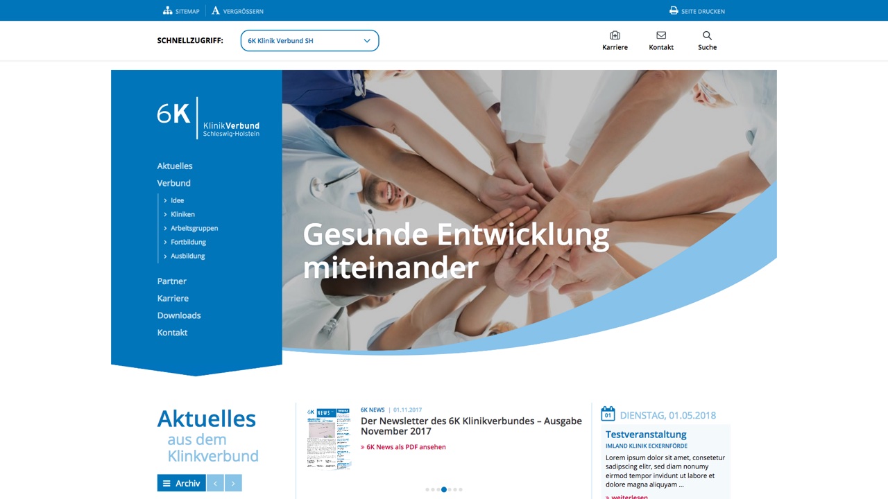 Startseite des Webseite des 6K-Klinikverbundes