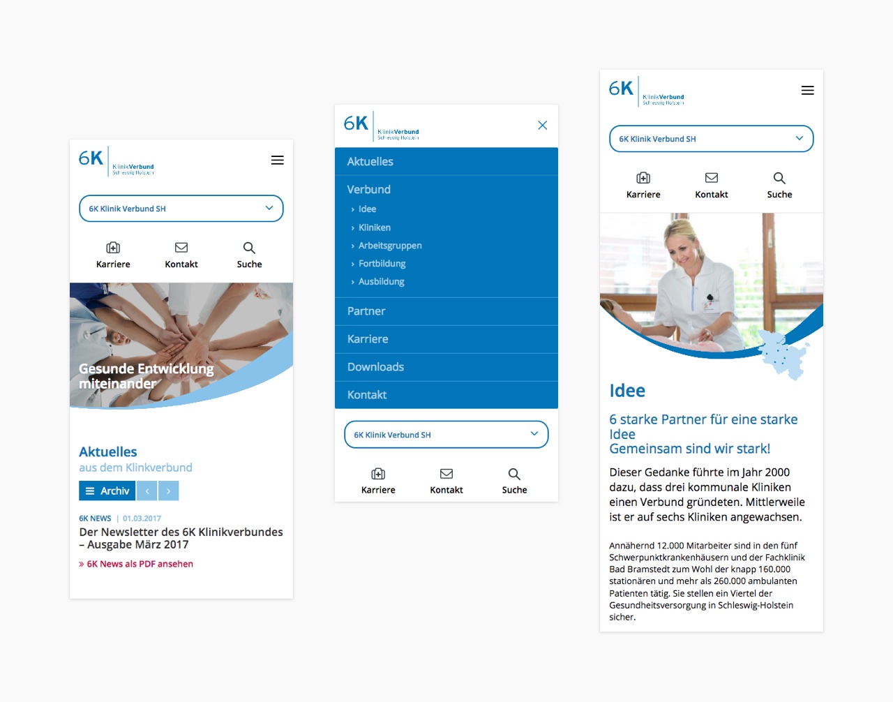 Mobile Layouts der 6K Kliniken Website
