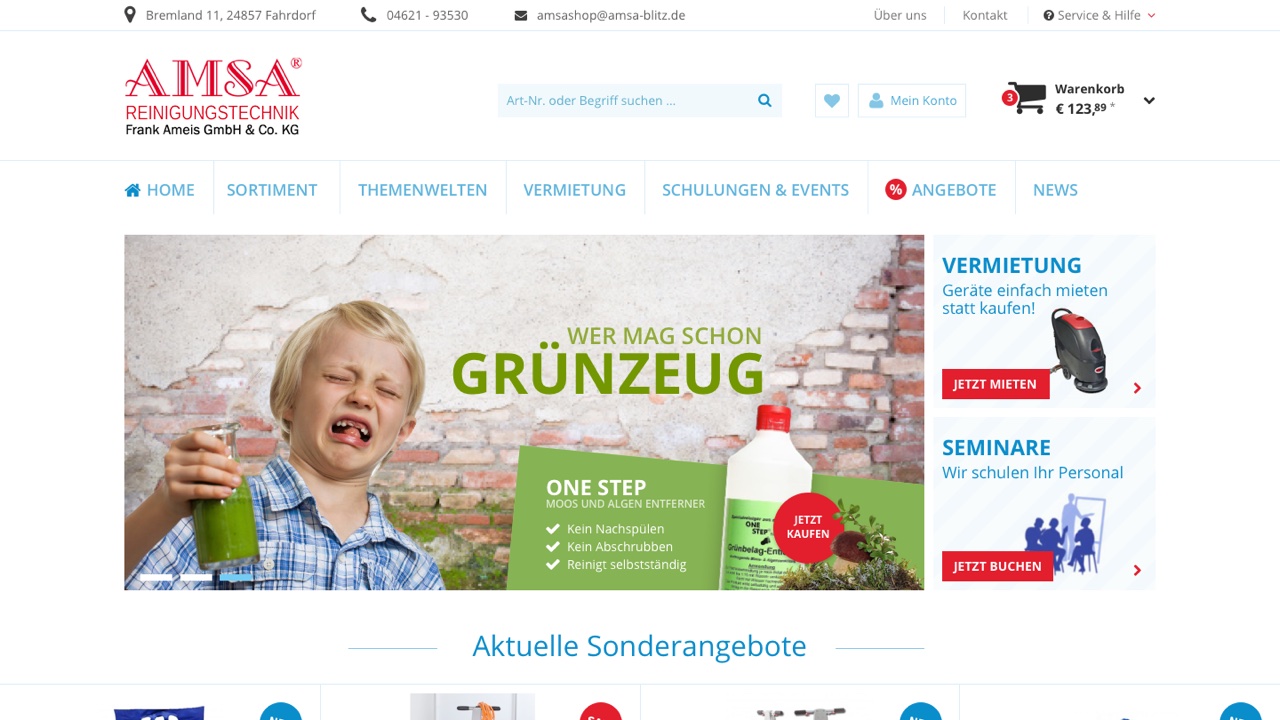 Startseite des Shopware-Shops der AMSA Reinigungstechnik
