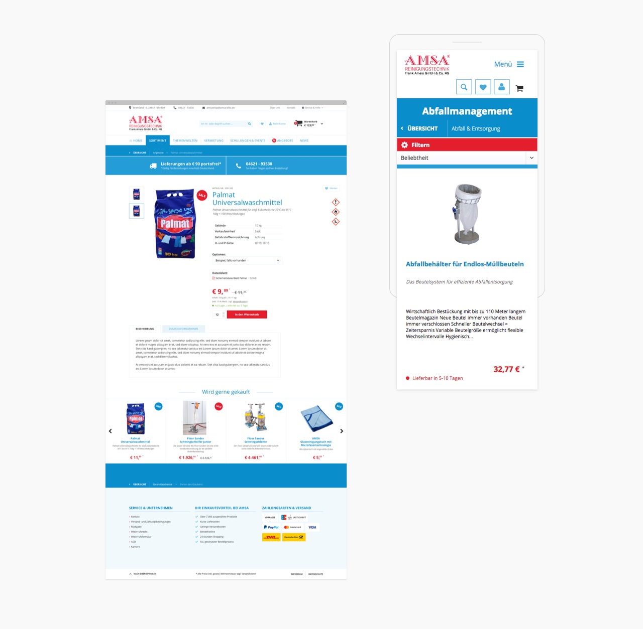 Produktansicht des Shopware-Shops von AMSA Reinigungstechnik