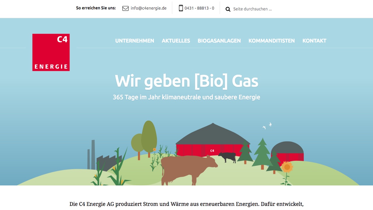 Startseite mit Animation für C4 Energie GmbH aus Kiel