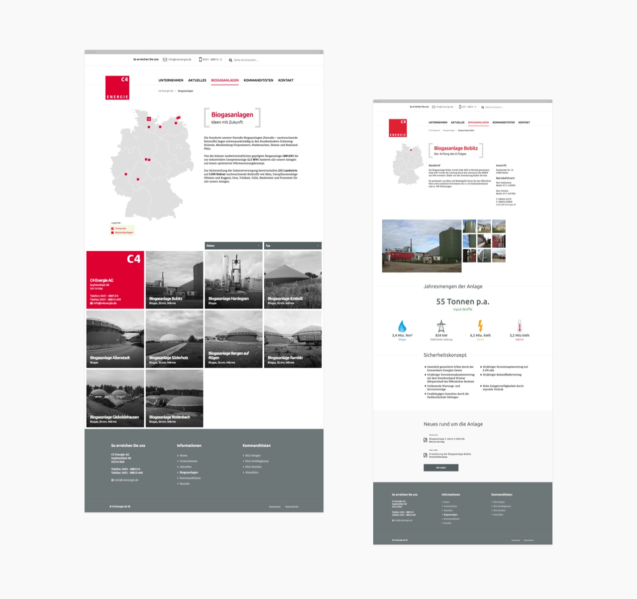 Verschiedene Desktopansichten der Webseite von C4-Energie aus Kiel