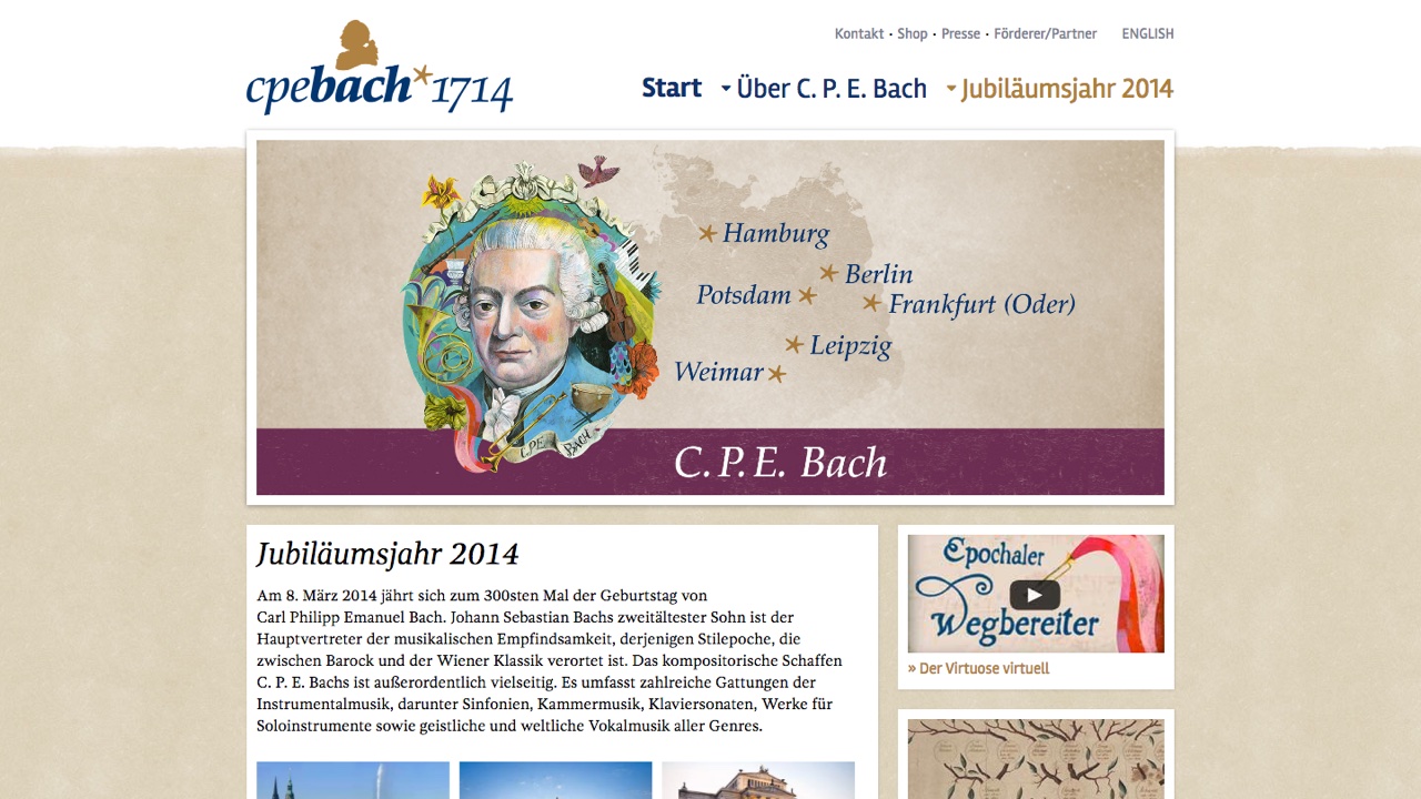 Webseite für das C.P.E. Bach Jubiläumsjahr 2014