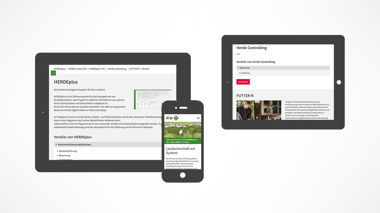 Verschiedene Ansichten der dsp-Agrosoft-Webseite