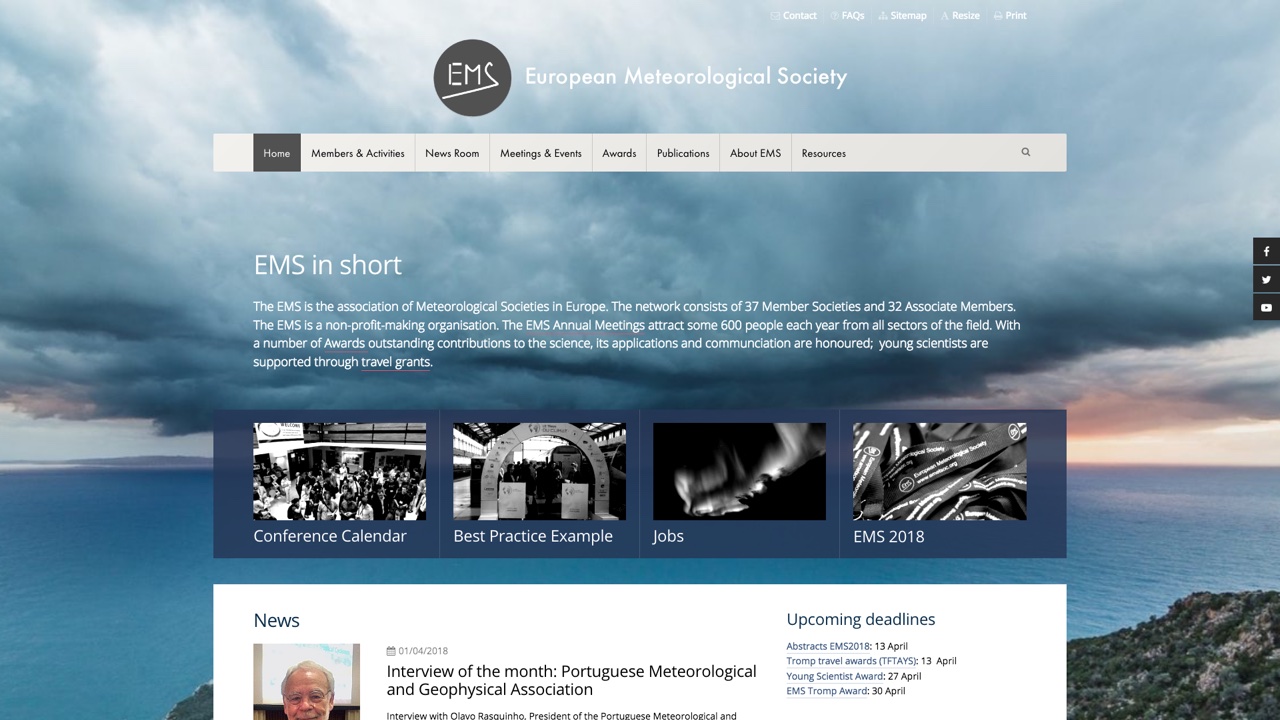 Startseite der Webseite der European Meteorological Society