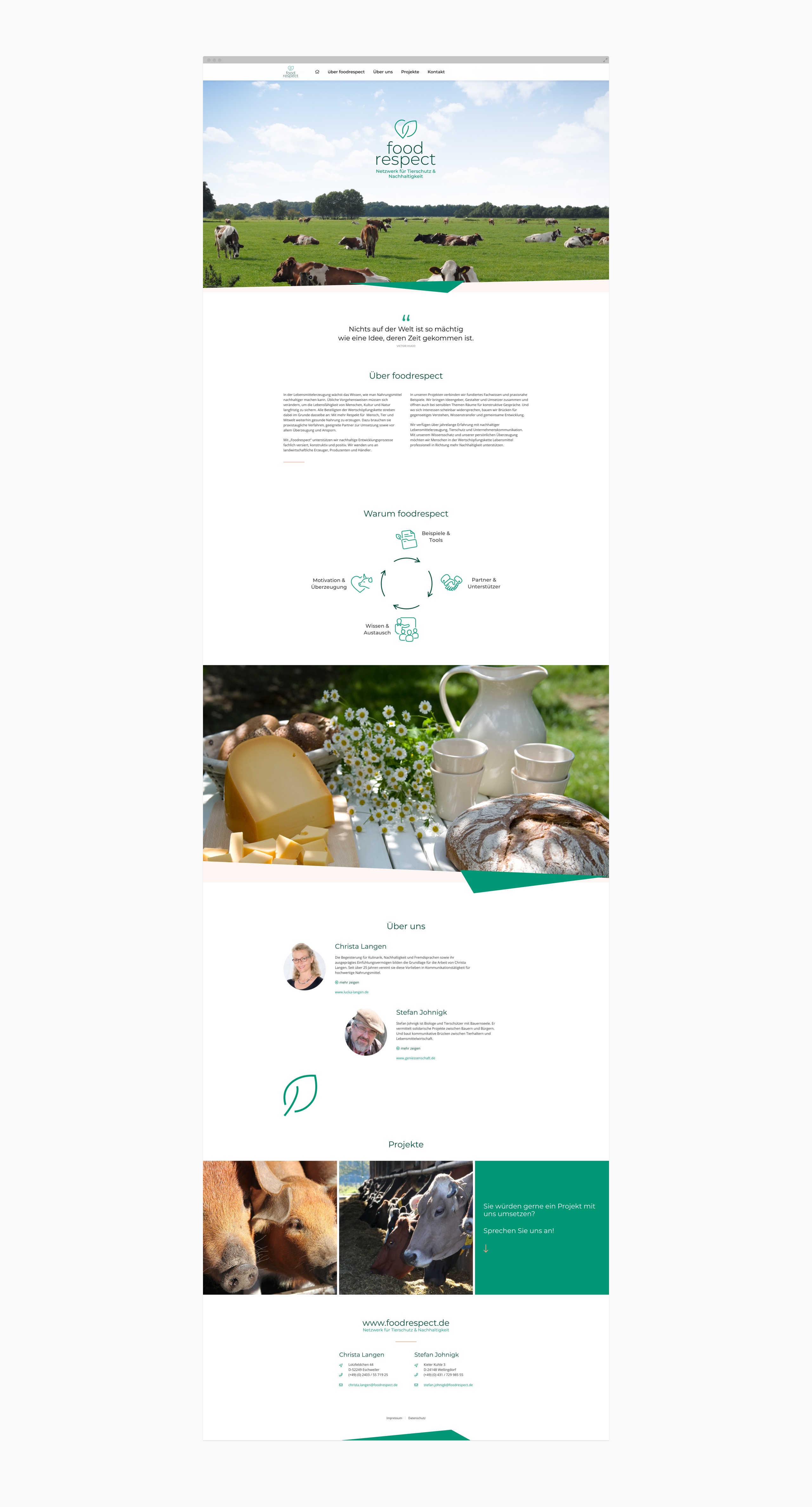 Screendesign der Desktopversion der Webseite von foodrespect aus Kiel