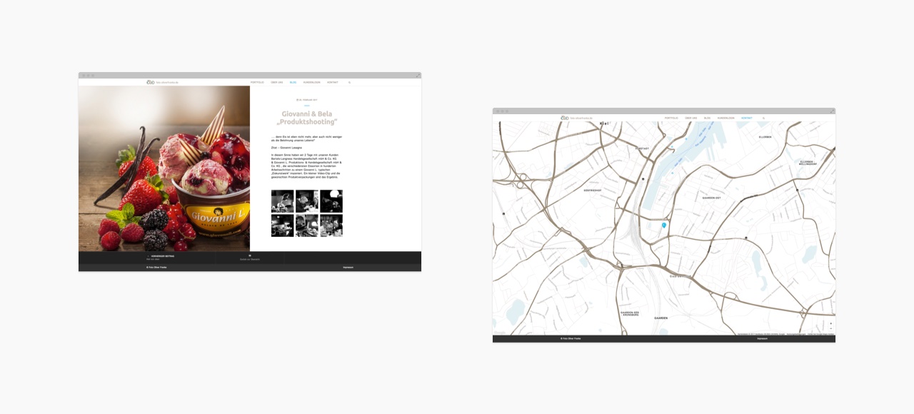 Verschiedene Desktopansichten der Webseite des Fotografen Oliver Franke