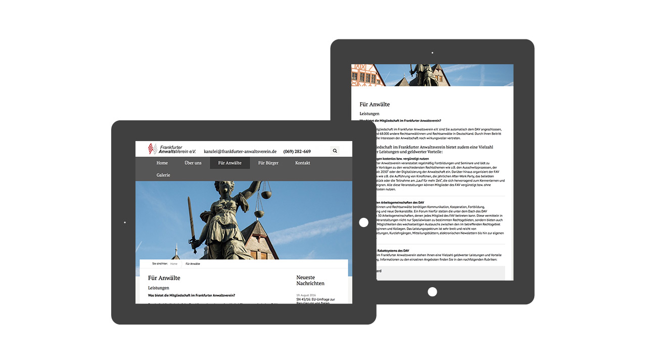 Tablet Darstellung der Website