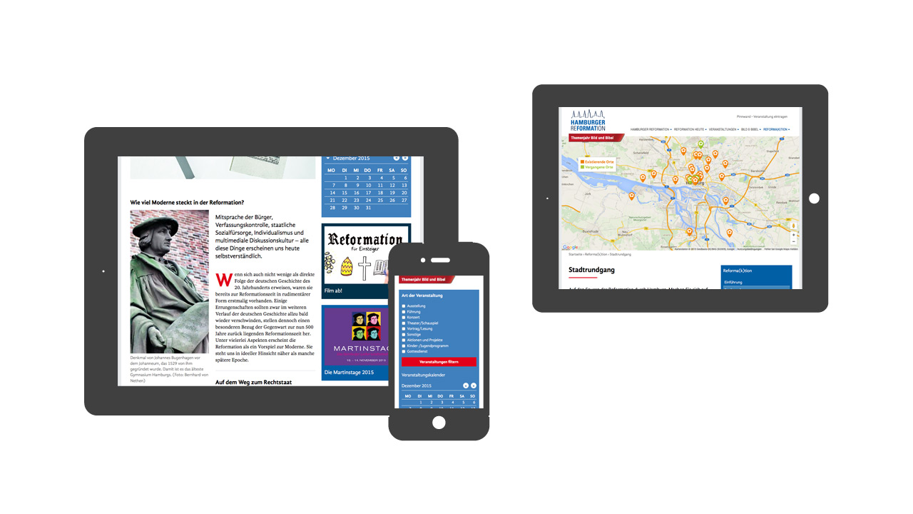 verschiedene Ansichten der Website