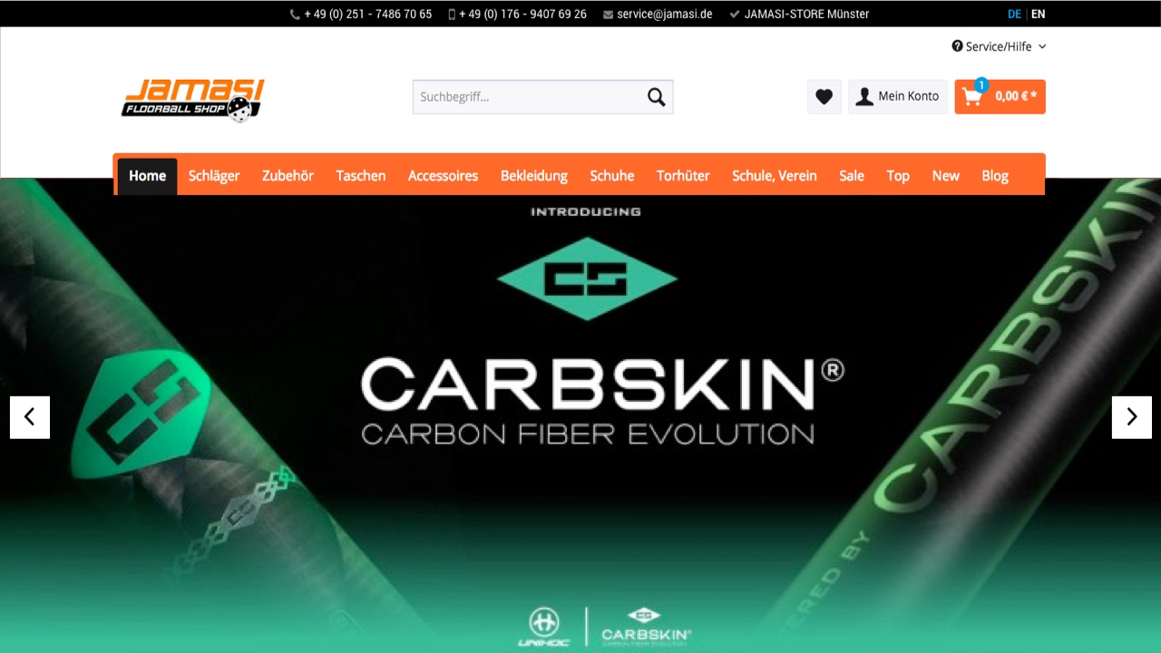 Startseite des Jamasi Floorball Onlineshops