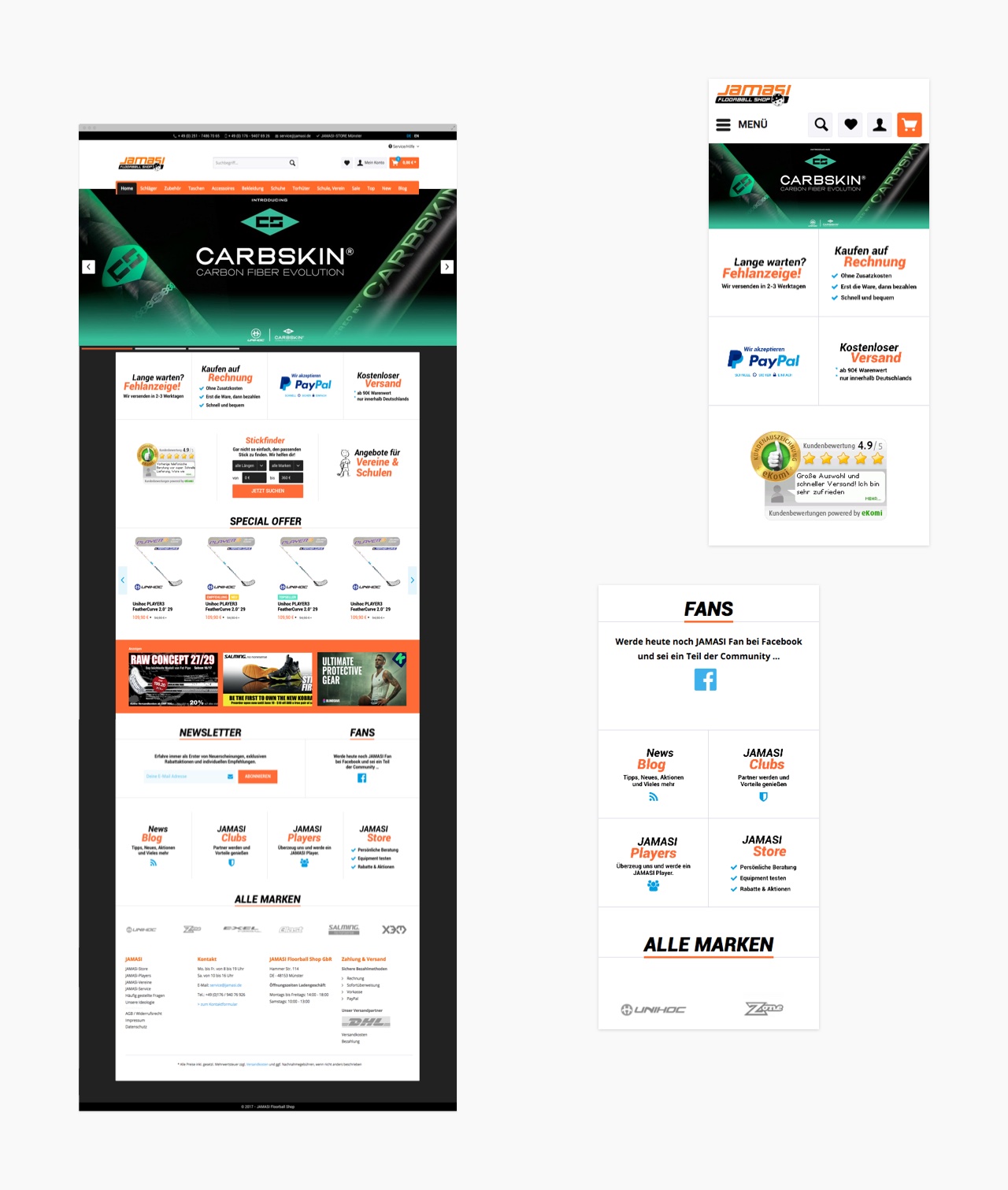 Layout Beispiele des Shopware Onlineshops von Jamasi