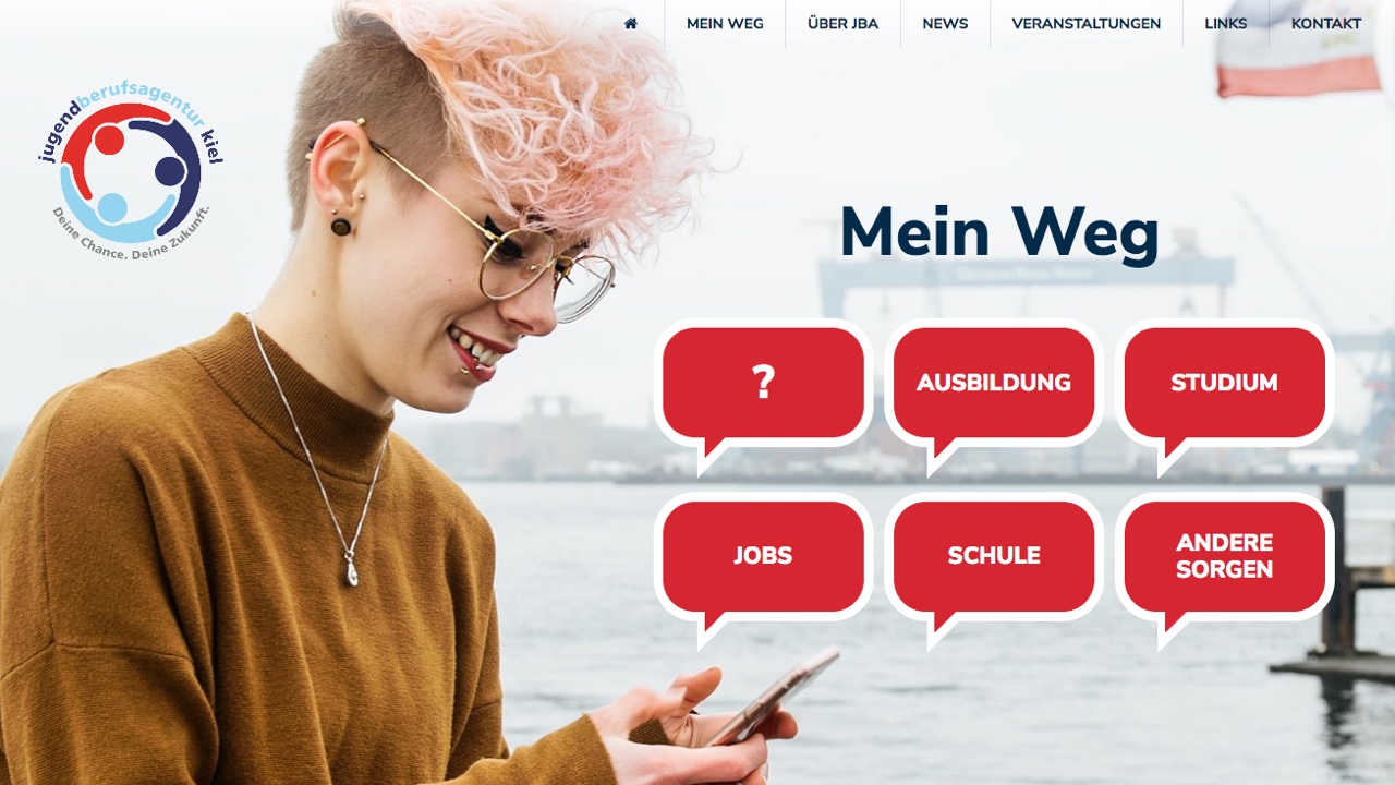 Header-Bereich der Webseite der Jugendberufsagentur Kiel