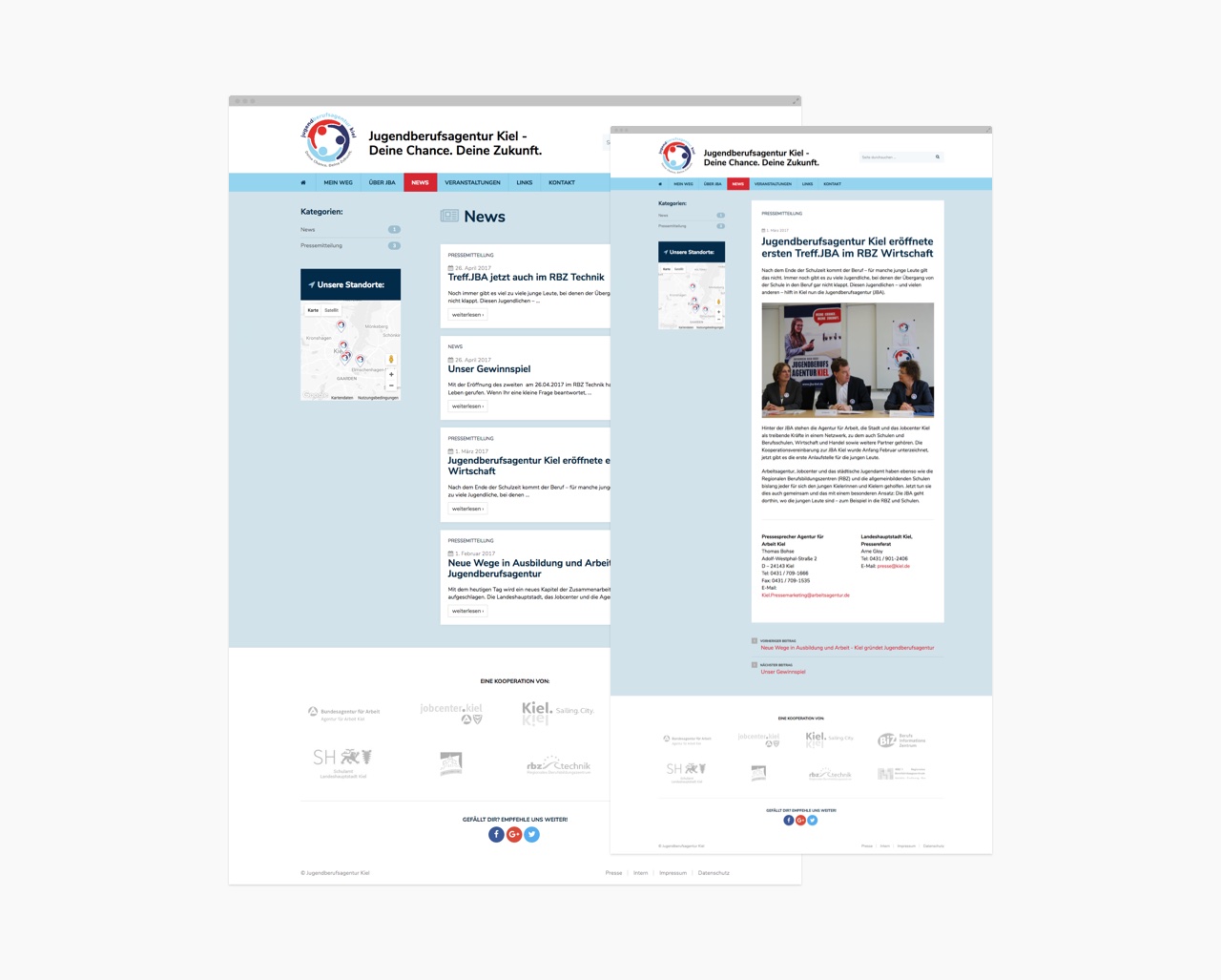 News-Bereich der Desktopversion der Webseite der Jugendberufsagentur