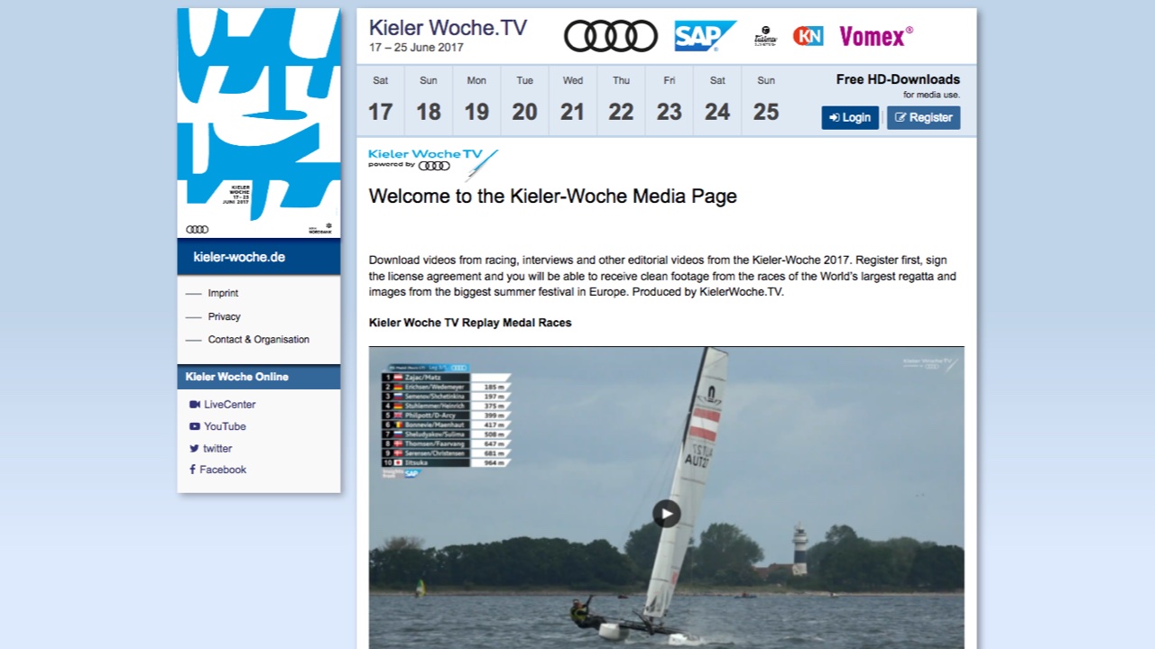 Layout der Webseite von KielerWoche.TV im Jahr 2017