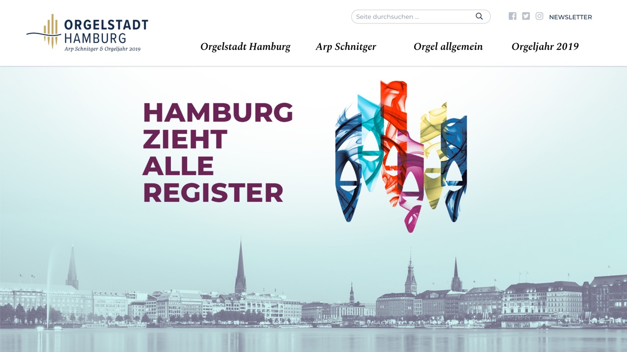 Header-Bereich der Webseite der Orgelstadt Hamburg