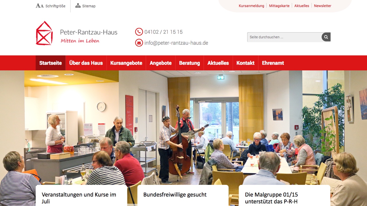 Header-Bereich der Webseite des Peter-Rantzau-Hauses