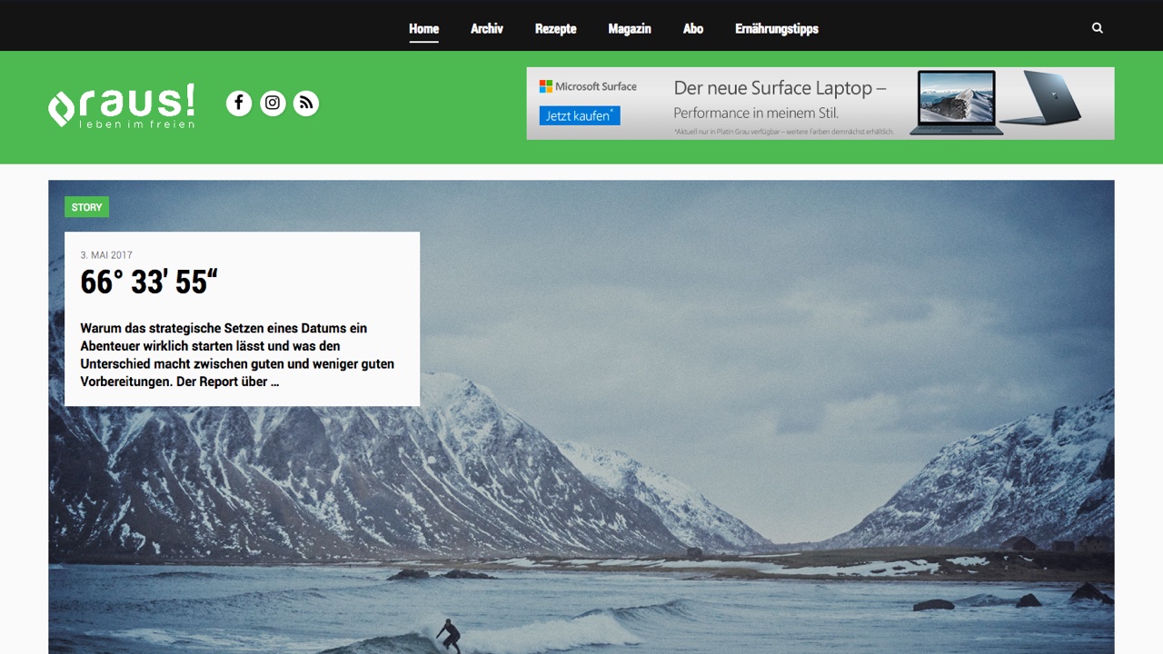 Header-Bereich der Website des raus-Magazins
