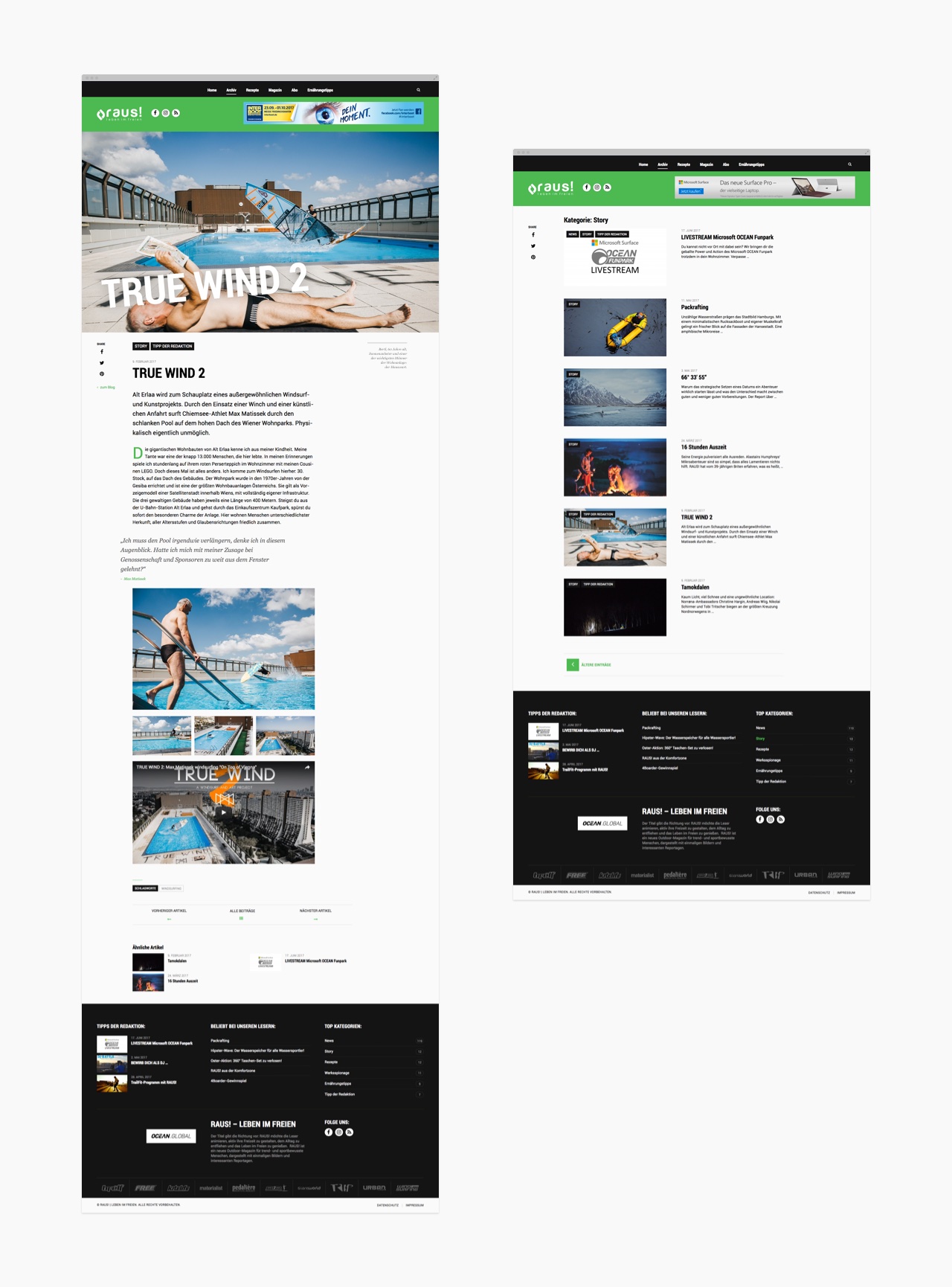 Verschiedene Desktop-Ansichten der Webseite des raus-Magazins