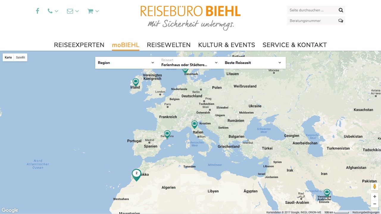 Kartenansicht des Reisebüros Biehl