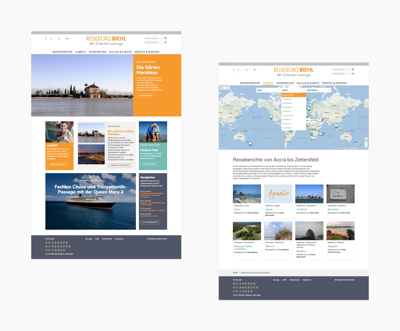 Verschiedene Desktopansichten der Webseite des Reisebüro Biehl