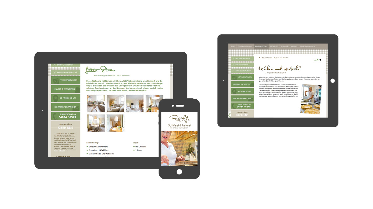 Tablet Ansichten der Schäferei Rolfs Website