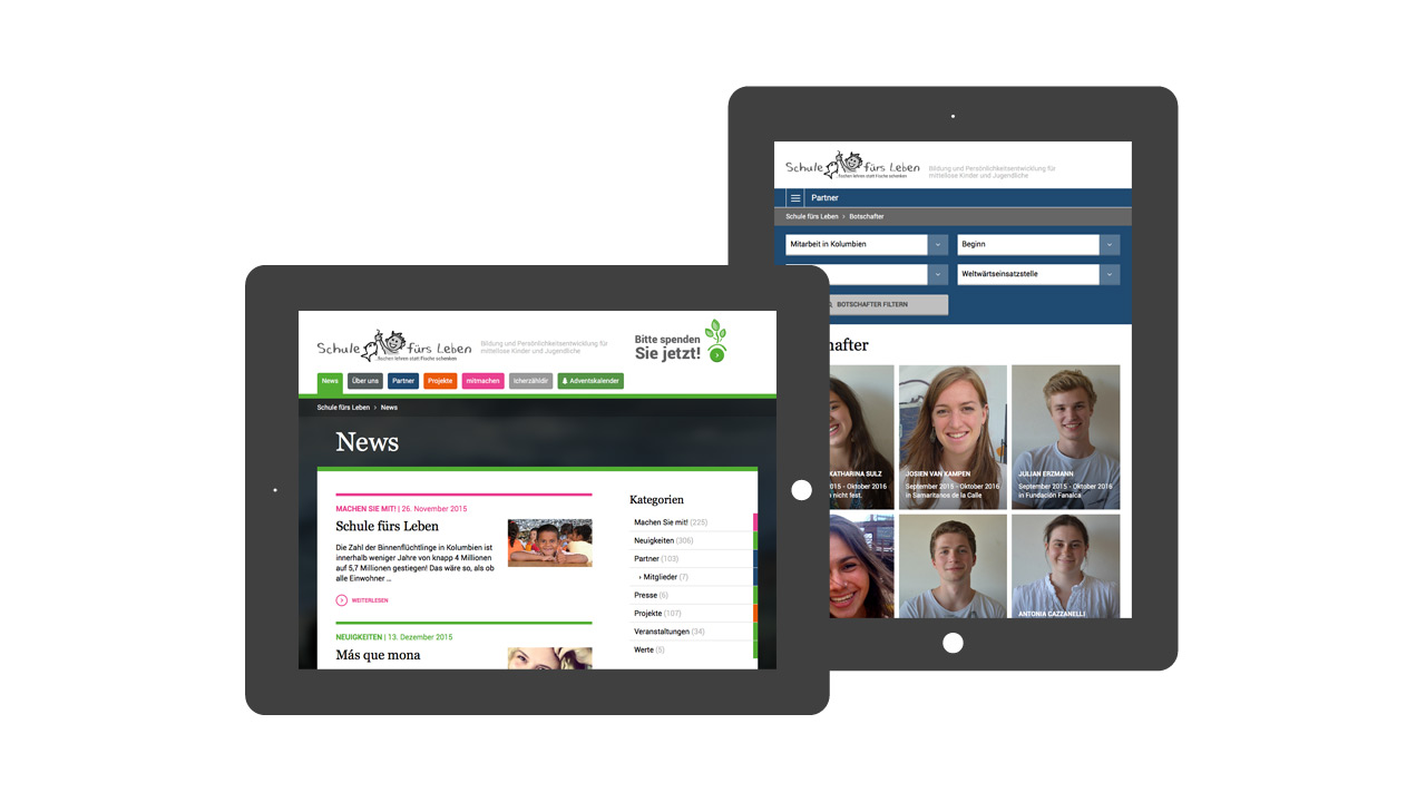 verschiedene Ansichten der Schule fürs Leben Website