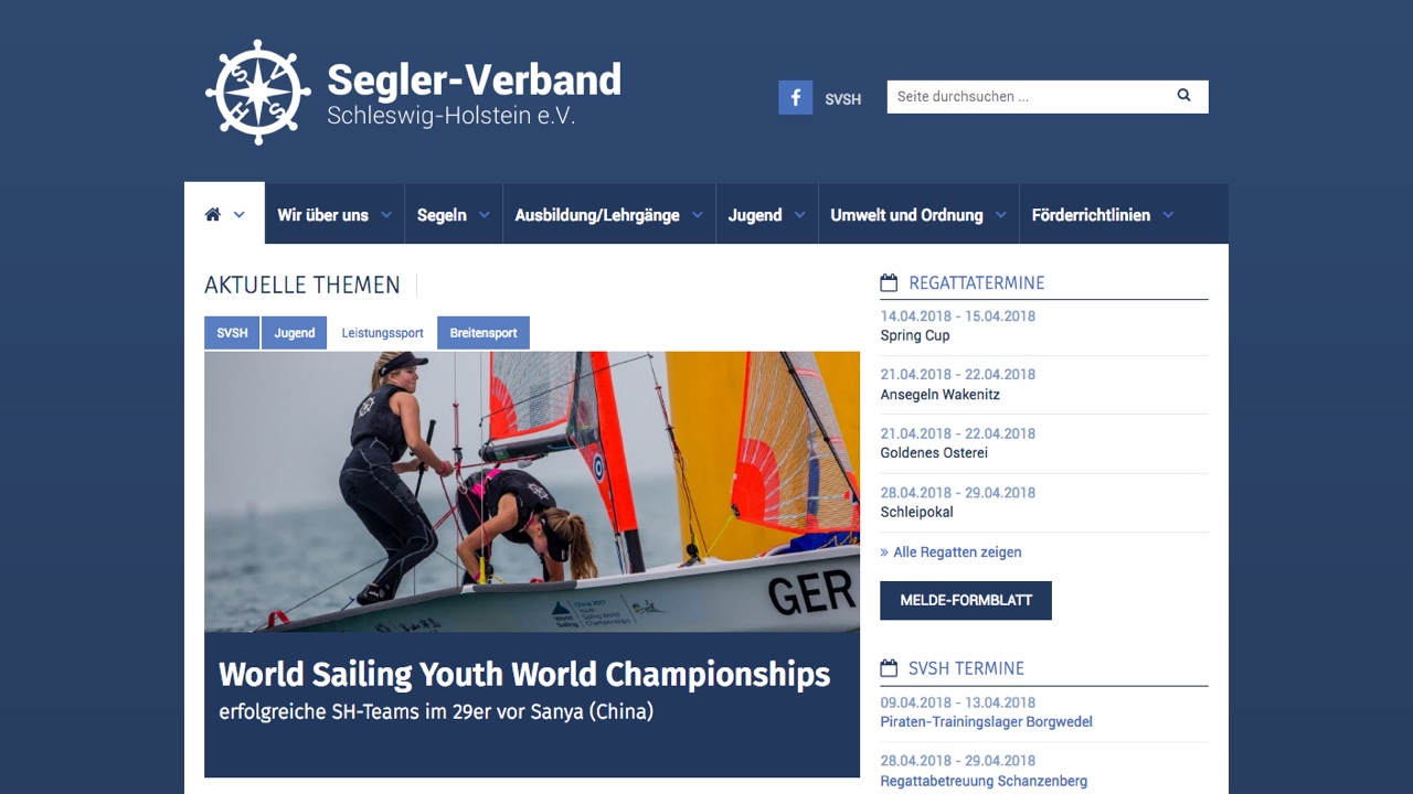 Ein Detail der Startseite des Segler Verbands Schleswig-Holstein