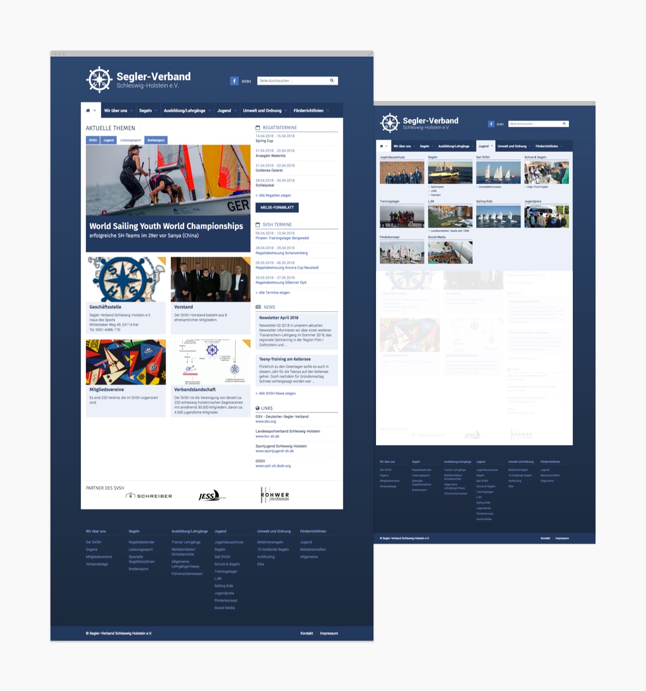 Verschiedene Desktopansichten der Webseite des Seglerverbandes Schleswig-Holstein