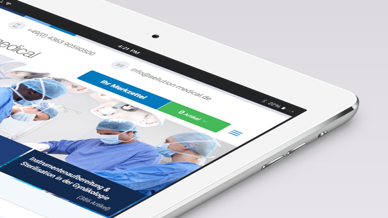 Ausschnitt der Sellution Medical WordPress Website auf einem Tablet