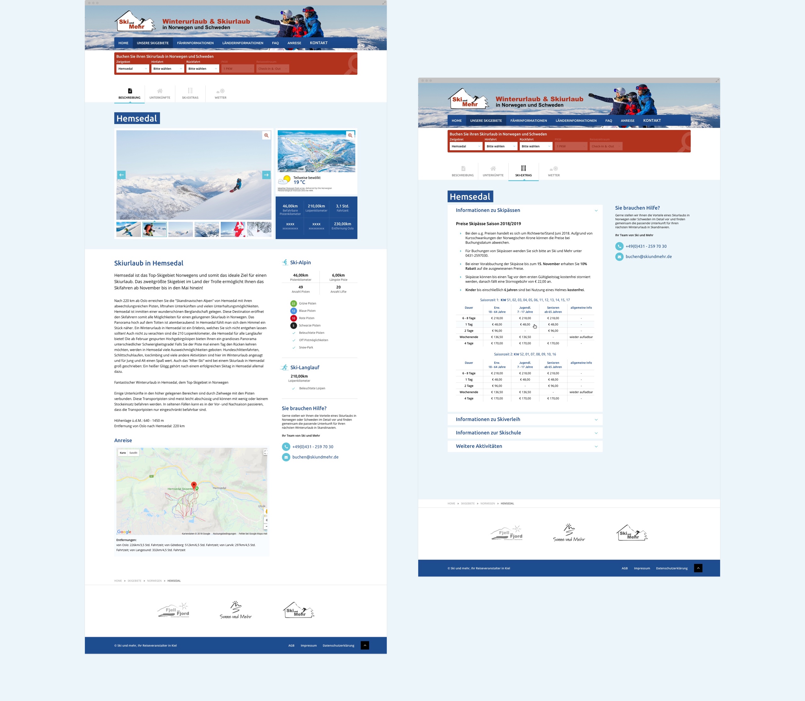 Unterkunftsansicht auf der Webseite des Reiseveranstalters Ski & mehr