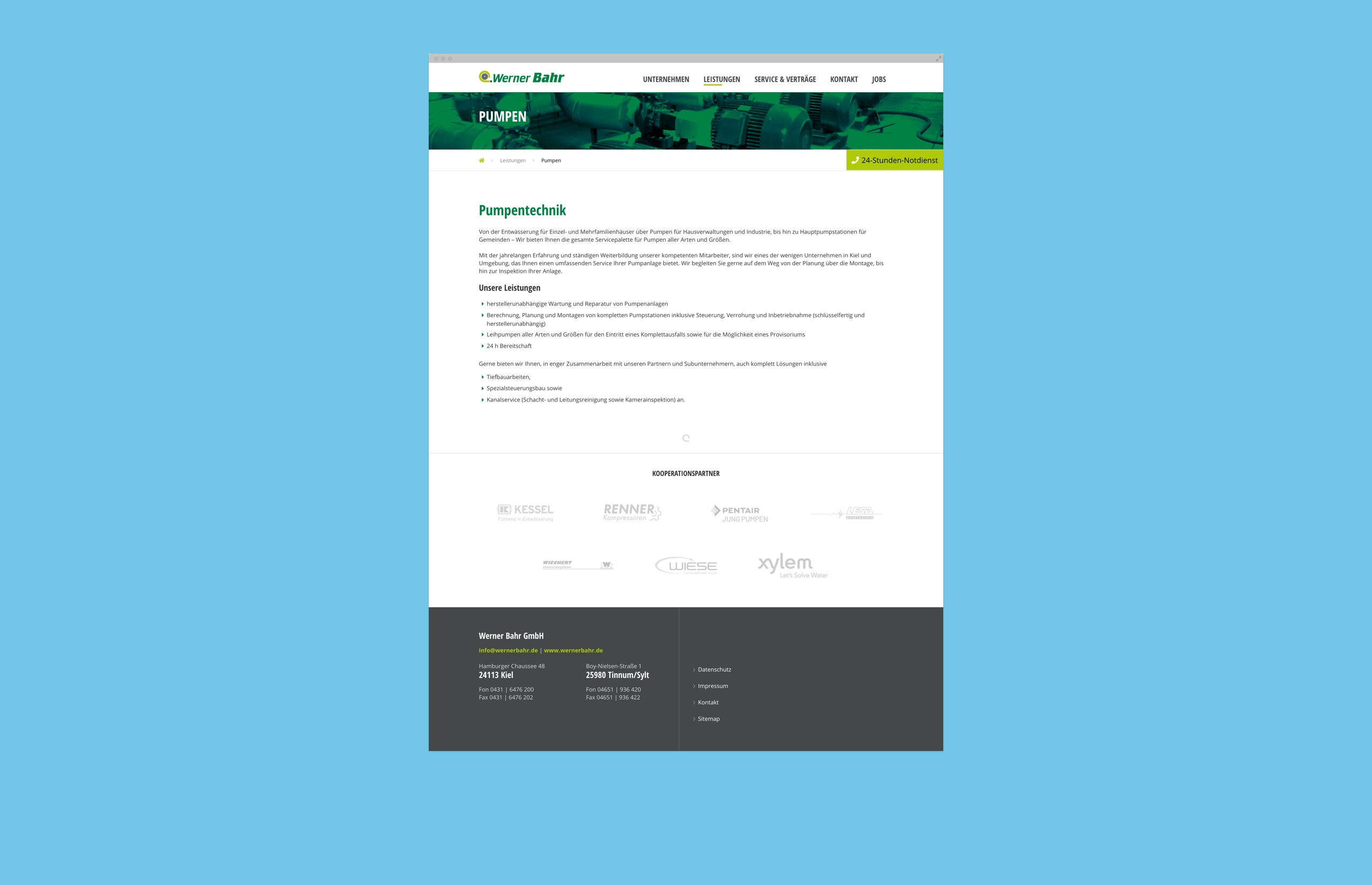 Beispielhaftes Layout der Werner-Bahr-Website mit einfachem Text