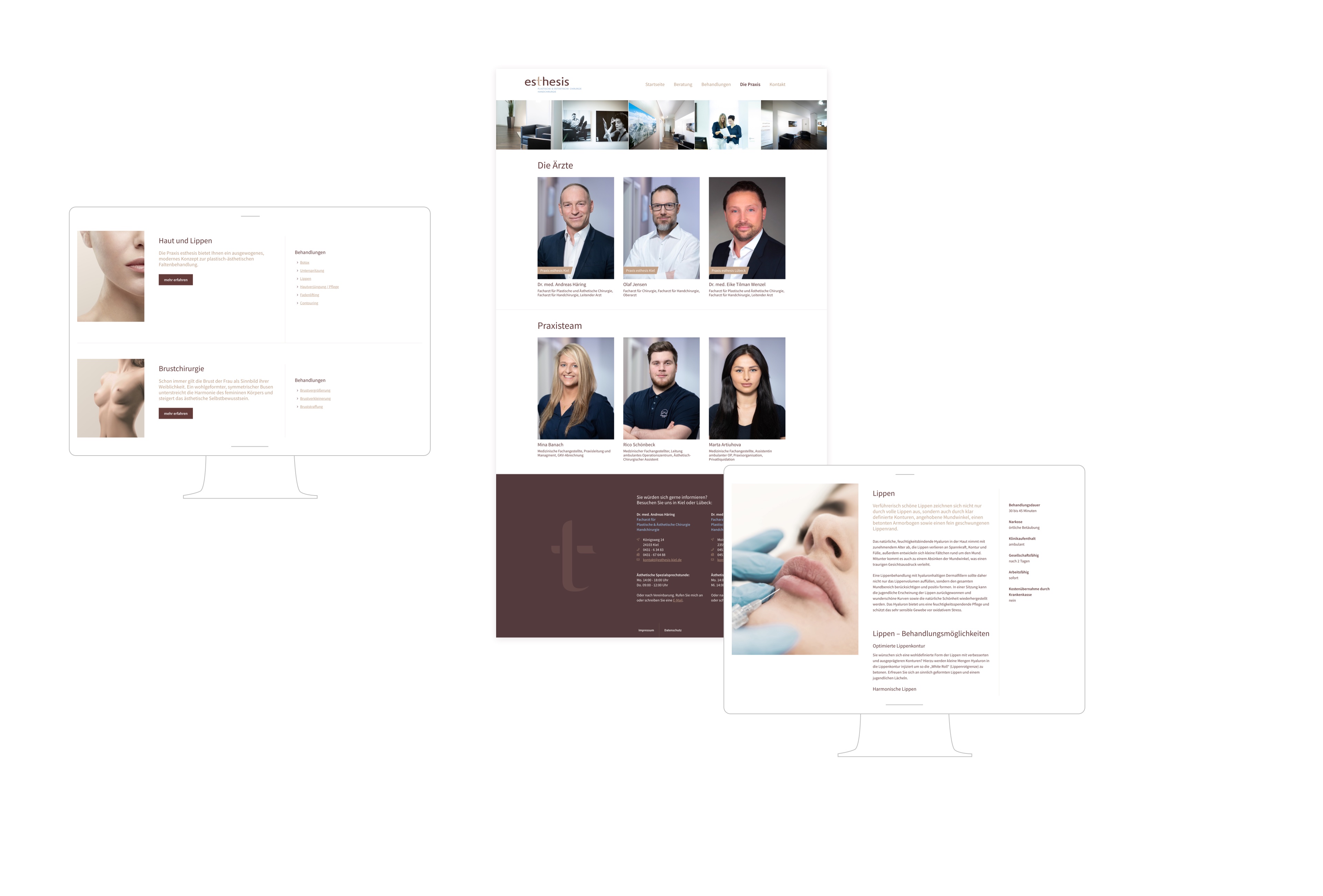 Verschiedene Desktopansichten der Webseite der Schönheitschirugie-Praxis Esthesis