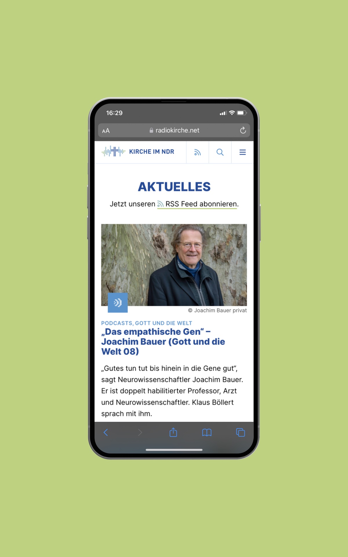 Mobilansicht der Webseite der Kirche im NDR