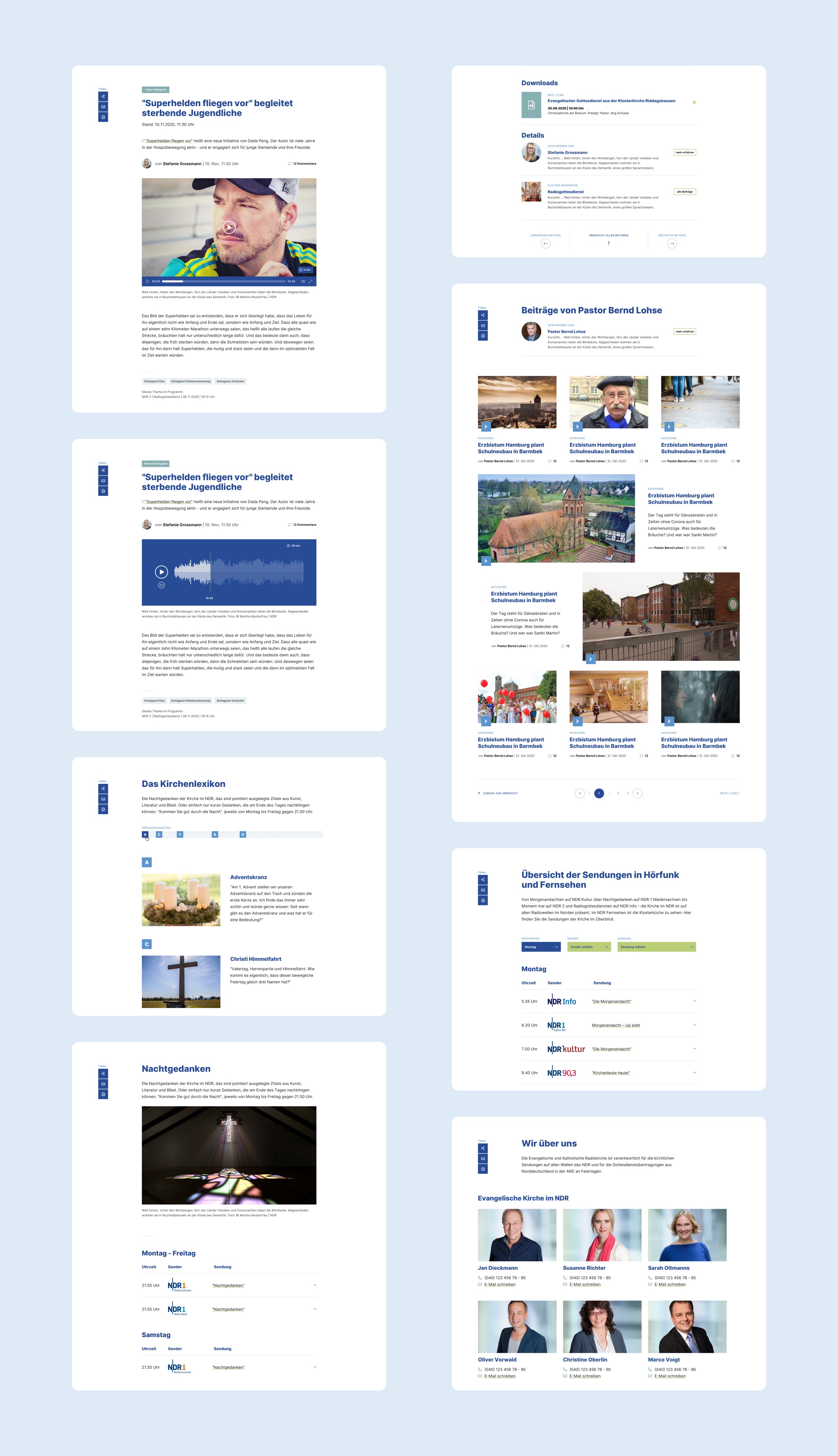 Verschiedene Layout-Varianten der Webseite der Kirche im NDR