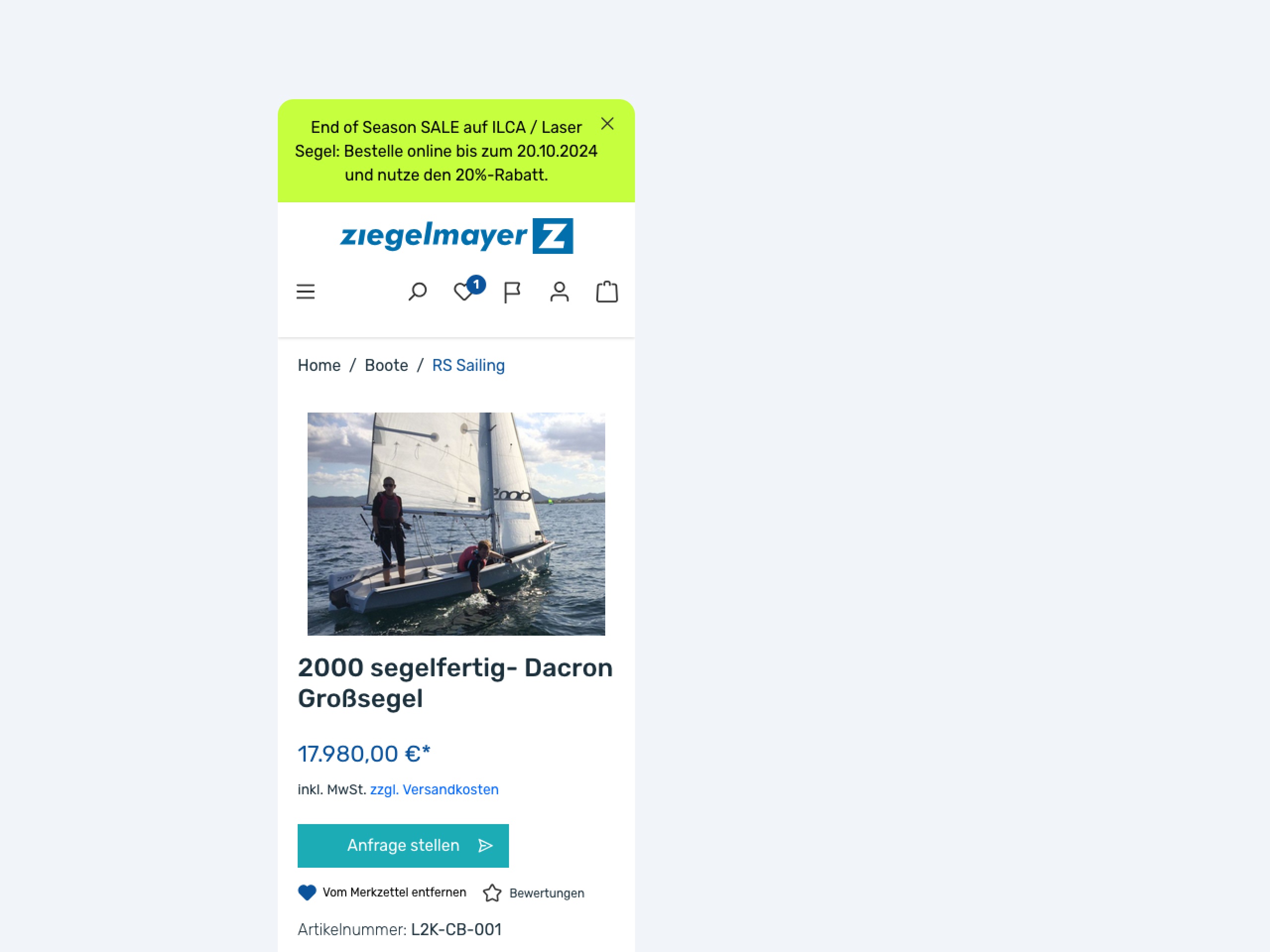 Smartphone-Ansicht des Shopware-Onlineshops von Ziegelmayer aus Hamburg
